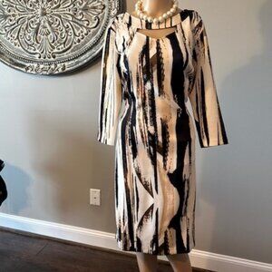 PIERRI BLACK, TAN AND WHITE SHIFT WITH 3/4 SLEEVES - SZ 12